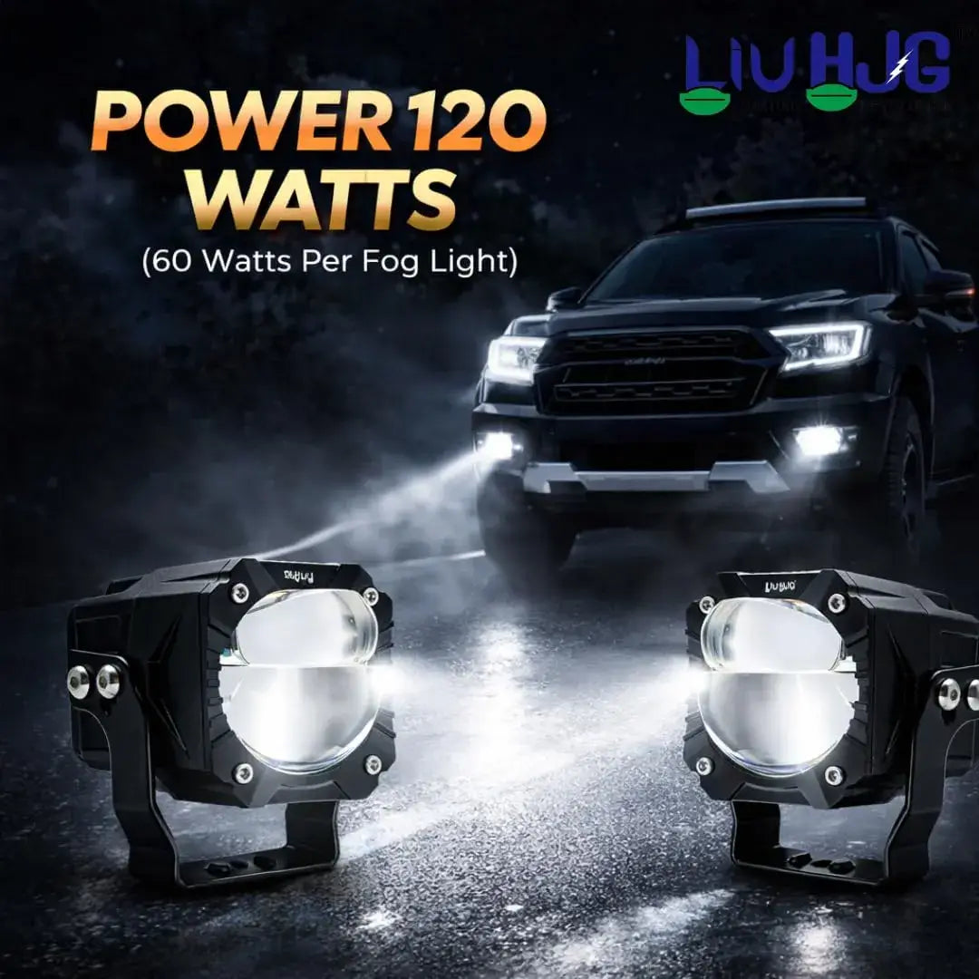 2 Pcs Set HJG King Kong 120W Dual Lens Projector Foglight with Ultra Wide Dual Intensity LED White/Yellow Without Wiring