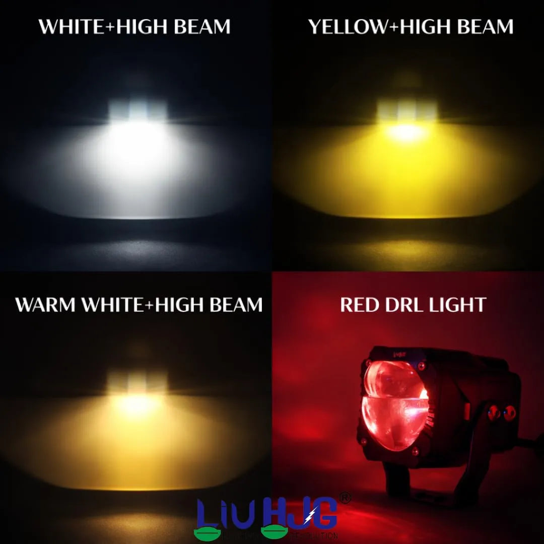 2 Pcs Set HJG King Kong 120W Dual Lens Projector Foglight with Ultra Wide Dual Intensity LED White/Yellow Without Wiring