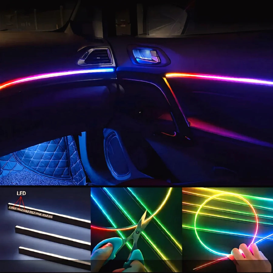 6 Pcs RGB Ambient Light Bluetooth Phone Control Dynamic Car Interior Strip Light Flexible